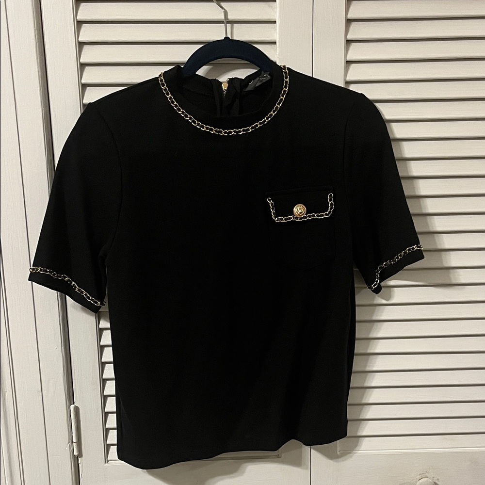 Black shirt with gold Chain Accents